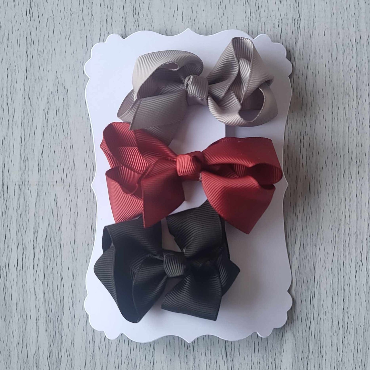 Grey/Burgundy/Black grosgrain bow knot hair bow clips