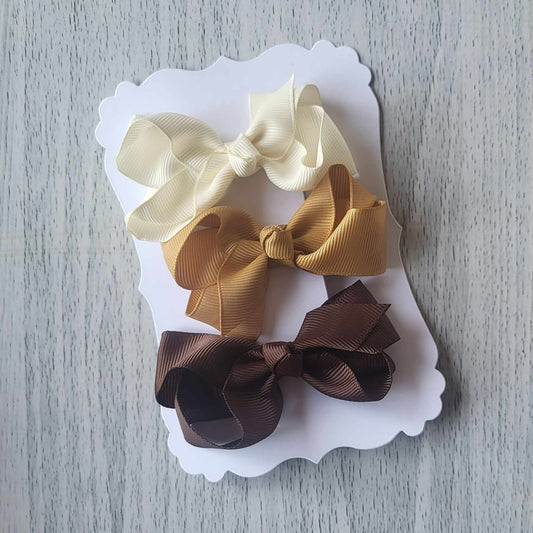 Cream/Brown shades grosgrain bow knot hair bow clips