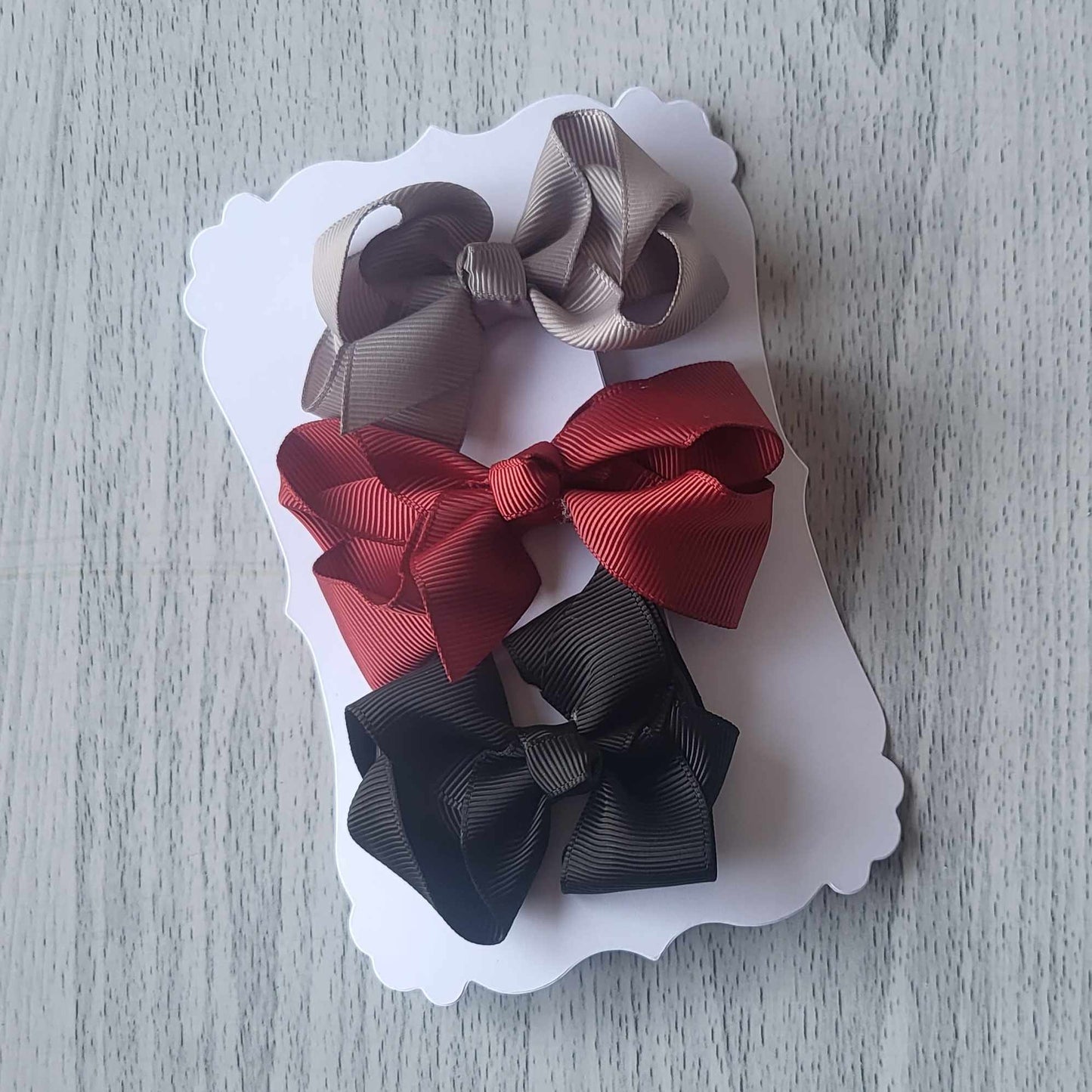 Grey/Burgundy/Black grosgrain bow knot hair bow clips