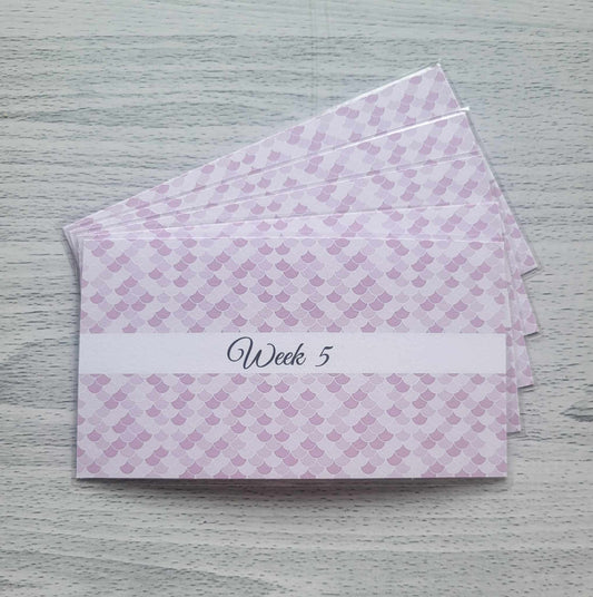 Pink Mermaid Tail A6 Wallet Inserts for Cash Stuffing - Weeks 1 - 5