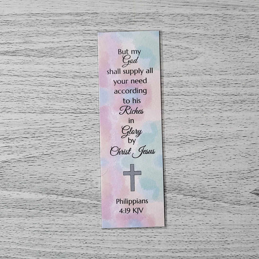 Laminated bible verse bookmark "My God shall" Philipians 4:19