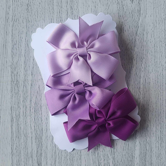 Lilac shades grosgrain pinwheel hair bow clips - Set 1