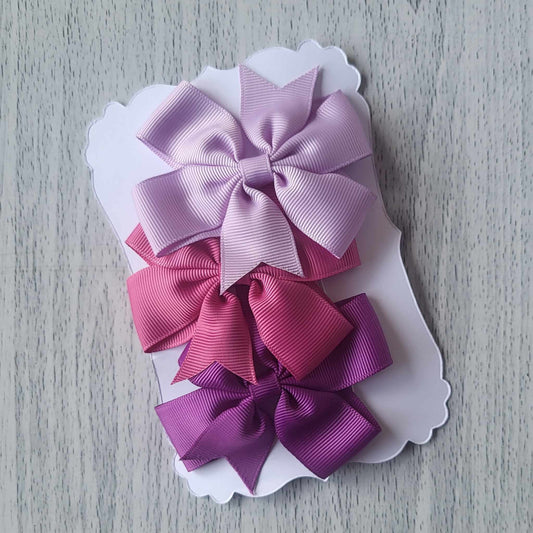 Lilac shades grosgrain pinwheel hair bow clips - Set 2