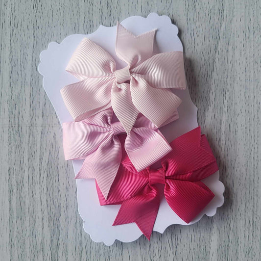 Pink shades grosgrain pinwheel hair bow clips - Set 1