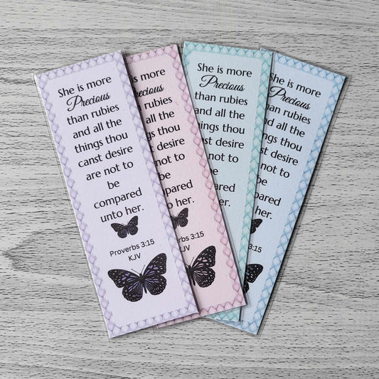 Inspirational bookmark - She is more precious than rubies - bible quote