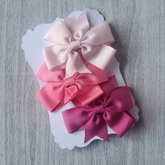 Pink shades grosgrain pinwheel hair bow clips - Set 2